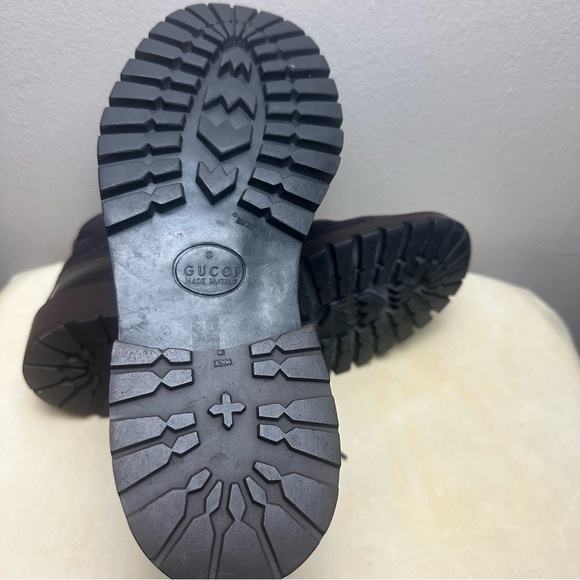 Gucci Vintage Sz 9 1/2D Chukka High Cut Brown Leather& Canvas Lug Sole Boots - Picture 4 of 13